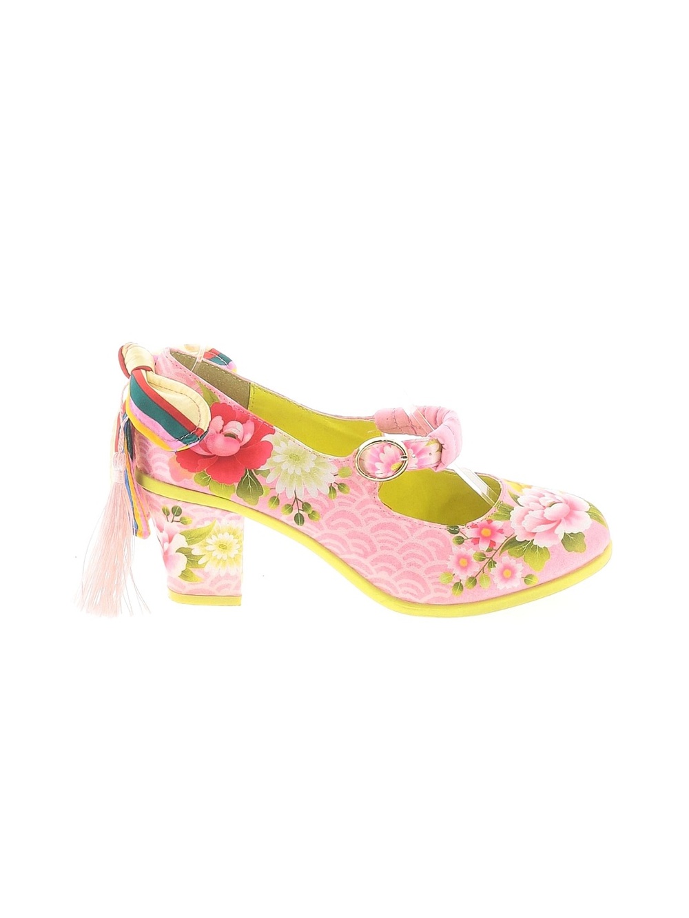 Pink Floral Mary Jane Block Heel Pumps